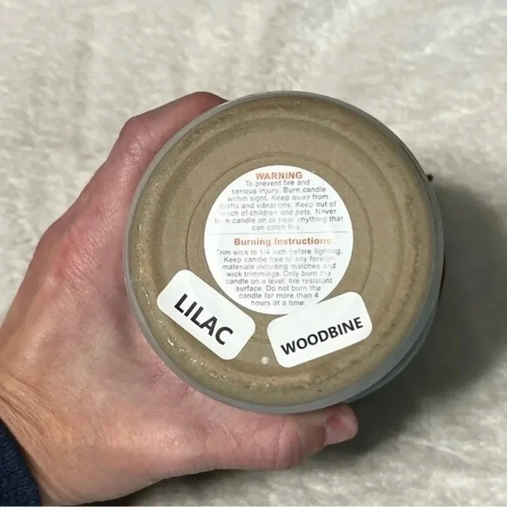 Handmade Lilac Woodbine Candle 11oz Vintage White Glass Wire Bale Crock Jar D73